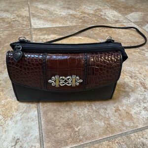 Brighton Croc-Embossed Brown and Black Clutch